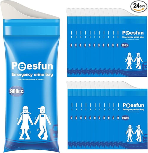 Portable Emergency Urinal Bag, 24 Pack Travel Urine Bag, 900ml Unisex Pee Bag, Resealable Disposable Urinal for car, Traffic Jams, Camping, Road Trips, Pregnant Women, Patients, Children