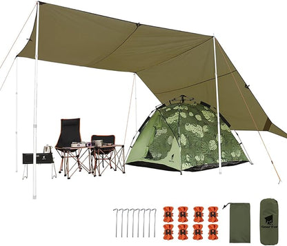 GEERTOP 17 × 10 ft Large Camping Tent Tarp Outdoor Waterproof Flame Retardant Hammock Rain Fly Backpacking Tent Tarp Shelter for Hiking Travel Picnic(Not Includes Poles)