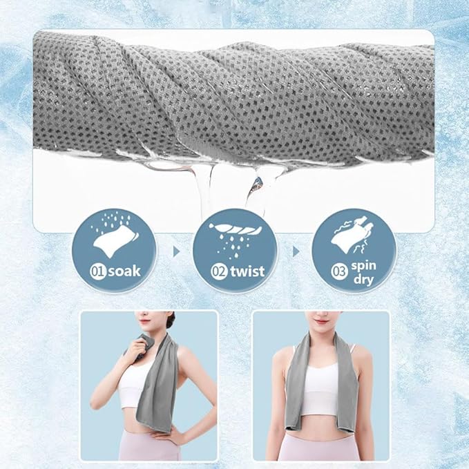 1 Pack Sports Towel with Silicone Storage Bag and Carabiner Clip, Microfiber Cooling Towels, Soft Breathable Chilly Towel for Yoga Running Gym Camping Quick Dry Stay Cool Travel Sports Towels Grey