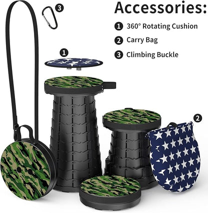 ALEVMOOM Upgraded Telescoping Collapsible Stool with Cushion, Folding Stool with Printing Portable Retractable Foldable Seat Max Load 550lbs for Adults Camping Fishing Outdoor
