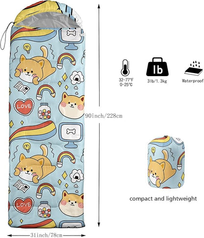 Kids Sleeping Bag for Boys Girls,Rocket Moon Print-Lightweight Warm Portable Outdoor Indoor-Waterproof Cold Weather Resistant Sleeping Bag for Camping Hiking