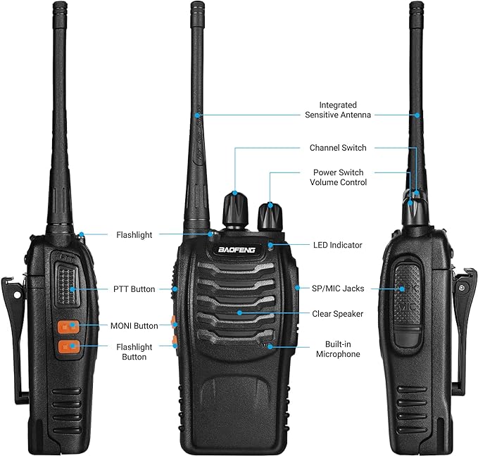 BAOFENG Reachargeble Walkie Talkies 5 Pack Long Range Two Way Radios with Earpiece UHF Handheld Interphone for Adults or Kids Biking Hiking Camping Li-ion Battery and Charger Included