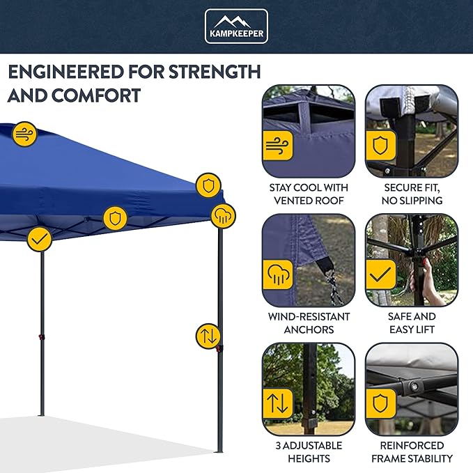 KAMPKEEPER 10x10 Pop Up Canopy Tent with 2 Sidewalls - Waterproof Outdoor Shelter for Sun Shade, Camping, Beach, Patio and Backyard Events, Navy Blue