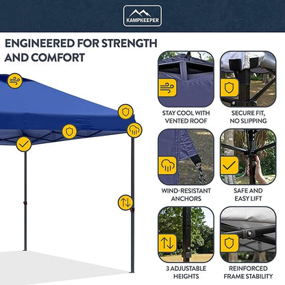 KAMPKEEPER 10x10 Pop Up Canopy Tent with 2 Sidewalls - Waterproof Outdoor Shelter for Sun Shade, Camping, Beach, Patio and Backyard Events, Navy Blue