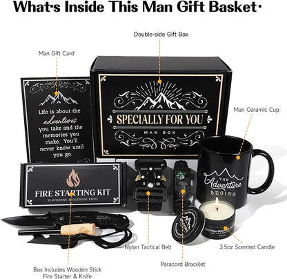 Gifts Set for Men,Dad Gift Box Dad Gifts from Son Daughter, Fathers Day Box for Son Dad Brother in Law Boyfriend Husband Young Man Adult Guy, Cool Camping Ourdoor Survival Kit