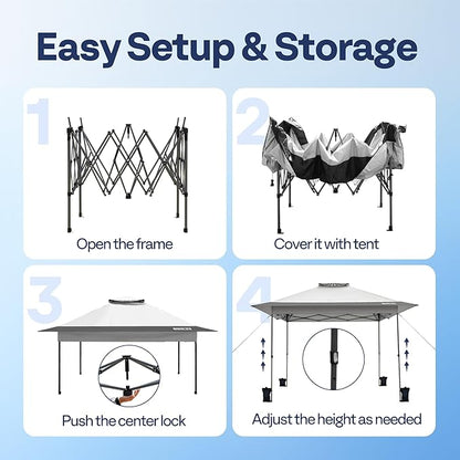 VIVOHOME10x10ft Pop Up Canopy Tent One Push Setup Outdoor Portable Shelter Tent Heavy Duty with Wheel Carry Bag and 4 Sandbags,2 Tiers Roof for Patio Garden Backyard, Gray