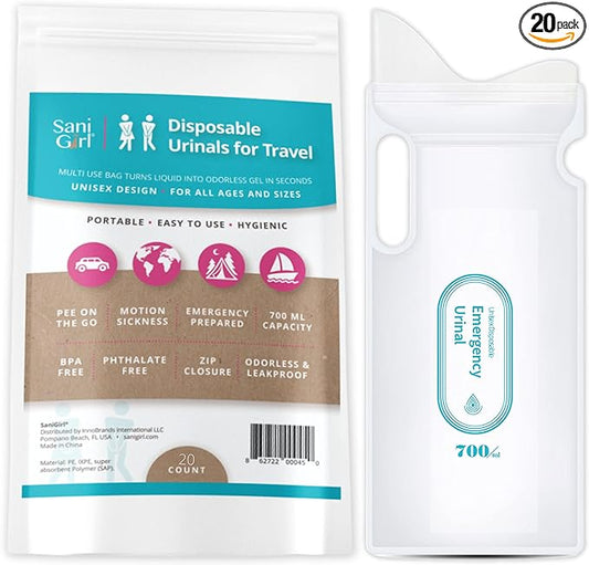 SaniGirl Female Urinal | Disposable Pee Bags for Travel for Women Men Kids Emergency Urinal Sanitary Travel Toilet and Car Sick Bags Disposable Urinals Personal Hygiene Travel Camping (Pack of 20)
