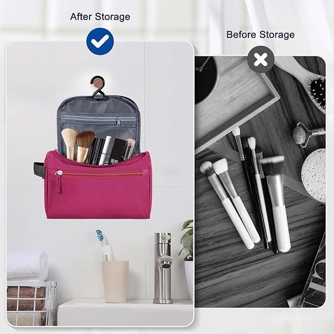 Hanging Toiletry Bag for Women and Men Traveling Makeup Large Capacity Cosmetics Portable Dopp Kit Storage Organizer Bag with Hanging Hook for Toiletries Brushes Shaving Tools (Red)