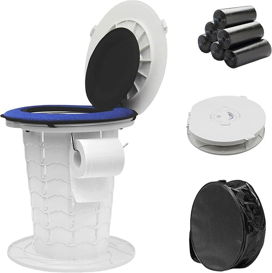 Upgraded Retractable Portable Toilet with Cushion,Adjustable Height Camp Toilet with Paper Holder,Lightweight Portable Potty for Camping,Car,Travel,Boat,Tent and Emergency Use