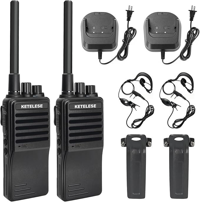 KP01 Walkie Talkies for Adults Long Range Rechargeable, Programmable Business 2 Way Radios with Earpiece, for Business or Family Camping Hiking Skiing Cruises (2 Pack), Black