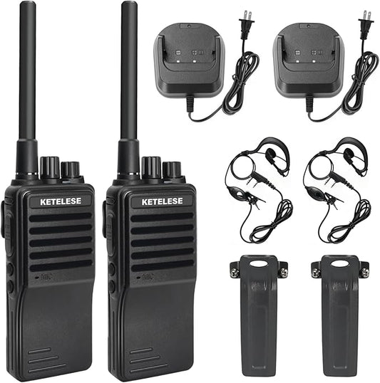 KP01 Walkie Talkies for Adults Long Range Rechargeable, Programmable Business 2 Way Radios with Earpiece, for Business or Family Camping Hiking Skiing Cruises (2 Pack), Black