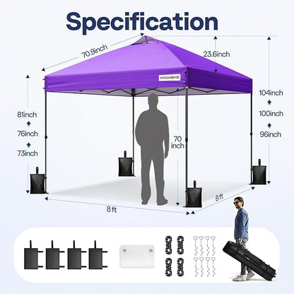 VIVOHOME 8x8ft Pop Up Canopy Tent with Logo One Push Setup Outdoor Portable Shelter Tent Heavy Duty with Wheel Carry Bag and 4 Sandbags, Red