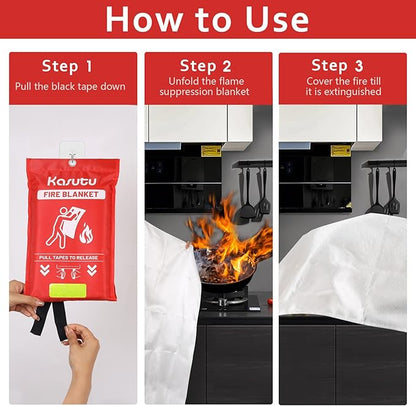 2 Pack Emergency Fire Blanket, 40"x40" Fiberglass Fire Suppression Blanket, Flame Prevention Supplies for Home Kitchen Office Car Camping Grill