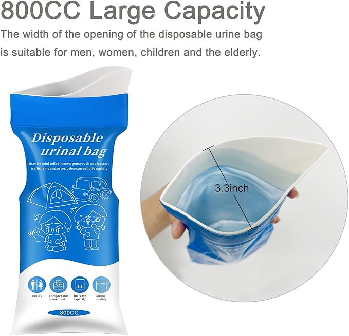 Disposable Urine Bags, 12/24 Pack Camping Pee Bags, Disposable Urinal Bag, Travel Urinal Bag, Toilet Traffic Jam Emergency Portable Toilet for Men Women Kids Patient (Blue-24pack) (12 Pack-Blue)