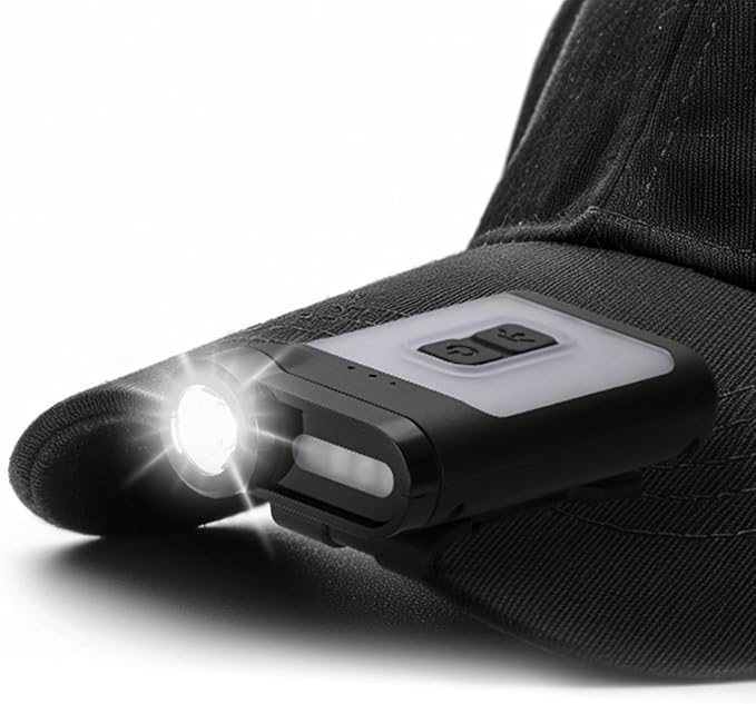 Claymore Capon 65A+ (Black) - LED Rechargeable Clip-On Cap Headlamp, Lightweight Hat Light for Camping, Running, Hiking, Emergency & Industrial Use, Waterproof, USB-C, Up to 19 Hours of Battery Life.