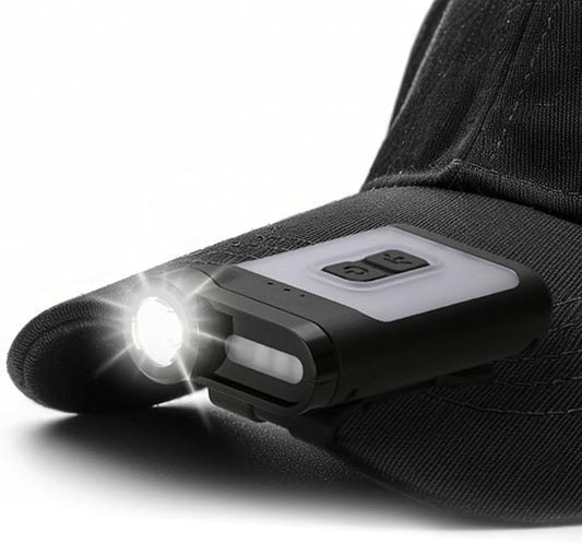 Claymore Capon 65A+ (Black) - LED Rechargeable Clip-On Cap Headlamp, Lightweight Hat Light for Camping, Running, Hiking, Emergency & Industrial Use, Waterproof, USB-C, Up to 19 Hours of Battery Life.