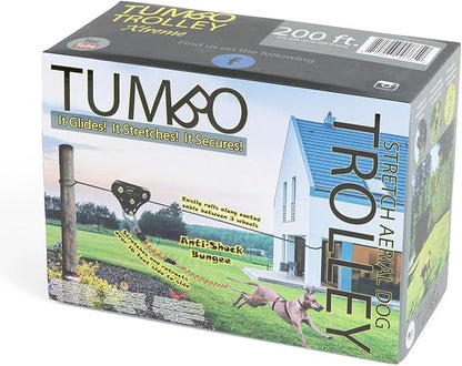 Tumbo Xtreme Trolley 150ft - Anti-Shock Aerial Dog Runner for Yard - Heavy Duty Pulley - Large Dog Gear - Best Dog Run Zipline for Backyards - Trolley System Camping - 100ft / 150ft / 200ft