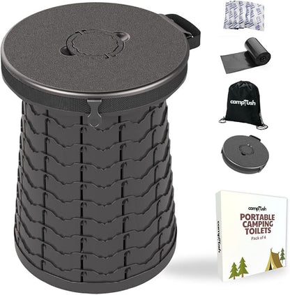 Retractable Portable Toilet for Camping - Large & Height Adjustable - Foldable Camping Toilet for Hiking/Travel | Portable Potty for Adults, Kids and Outdoor Car Camp