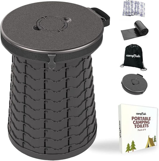 Retractable Portable Toilet for Camping - Large & Height Adjustable - Foldable Camping Toilet for Hiking/Travel | Portable Potty for Adults, Kids and Outdoor Car Camp