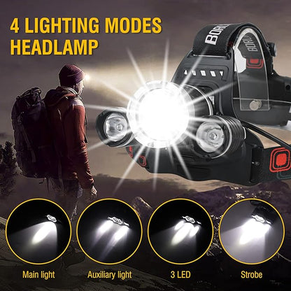 BORUIT HP700 Headlamp Super Bright 5000 Lumens - Adults Head Lamps Led Rechargeable USB C, 4 Light Mode Built-in Battery Waterproof Head Flashlight