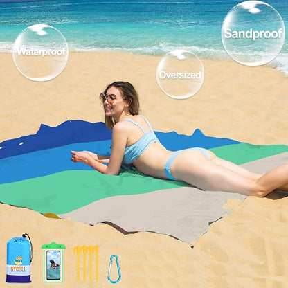 BYDOLL Beach Blanket 78''X81'' 4-7 Adults Oversized Lightweight Waterproof Sandproof Blanket for Beach Large Picnic Mat Travel Camping