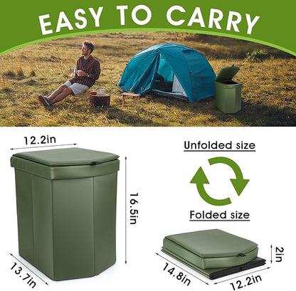 Portable Toilet for Adults, XL Portable Toilet for Camping, 16.5'' Camping Toilet with Lid, Camp Toilet with Handbag, Travel Potty for Camping, Hiking, RoadTrip, Car, Tent (green)