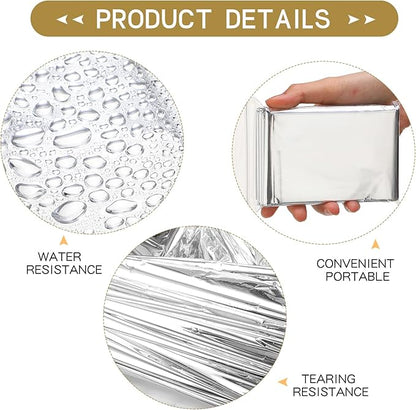 Emergency Blanket Bulk Mylar Survival Thermal Blankets Pack Silver Foil Reflective Blankets for Cold Outdoors Camping Hiking First Aid Shelter Space Emergency Supplies Blanket Set