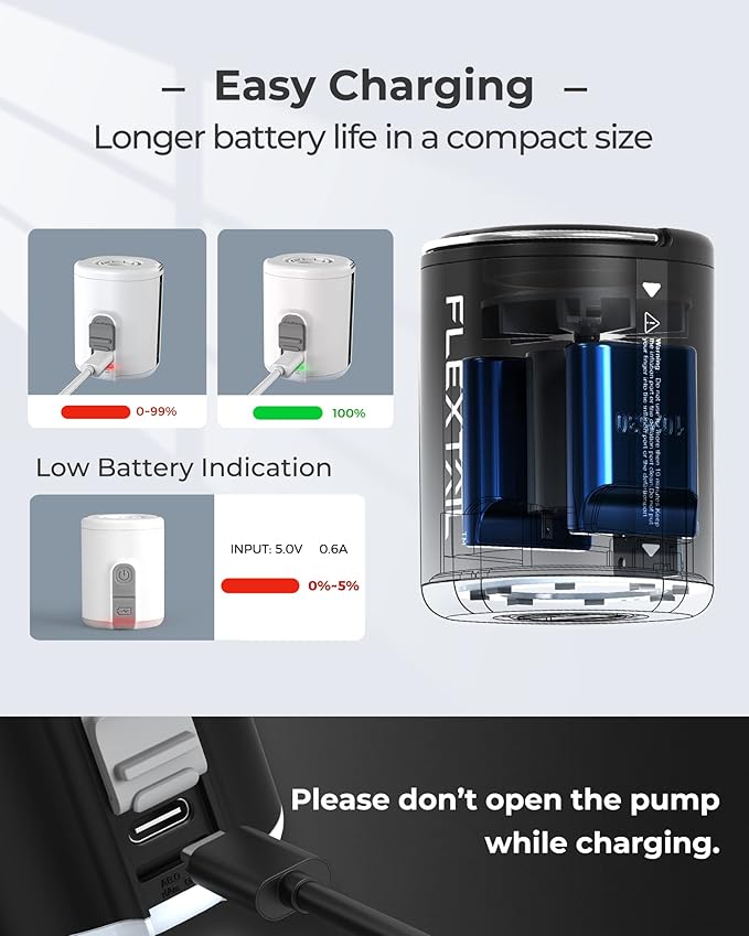 FLEXTAILGEAR Air Pump for Inflatables with Camping Lantern, Tiny Pump 2X, 4kPa Portable Air Pump Rechargeable Air Mattress Pump with Magnetic Design, for Sleeping Pads Pool Floats Swimming Rings