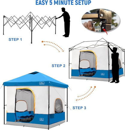 KAMPKEEPER 6 Person Camping Tent, 10x10 Pop Up Canopy Tent with Camping Inner Tent, Converts 10'x10' Straight Leg Canopy into Camping Tent–Fully Vented Roof(Canopy & Frame Included)