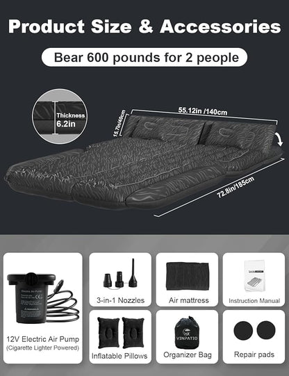 Umbrauto SUV Air Mattress for Trunk: Upgraded Car Camping Mattress with Flocked Surface and Extra Thick Bottom, Van Sleeping Bed for Back Seat with Pump, Nozzle, Repair Patch, Carry Bag