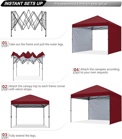 ABCCANOPY Pop up Canopy Tent with 2 Sidewalls for Outdoor Sun Blocking or Rain Protection,10x10, Burgundy