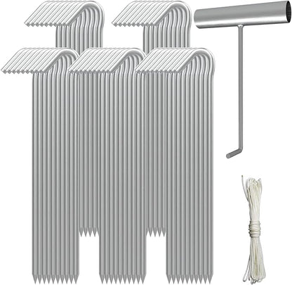 AAGUT Tent Stakes, Tent Stake Metal Garden Edging Fence Hooks Yard Camping Stake Heavy Duty Galvanized 9 Inch (9 Inch Tent Stakes KIT, 50)
