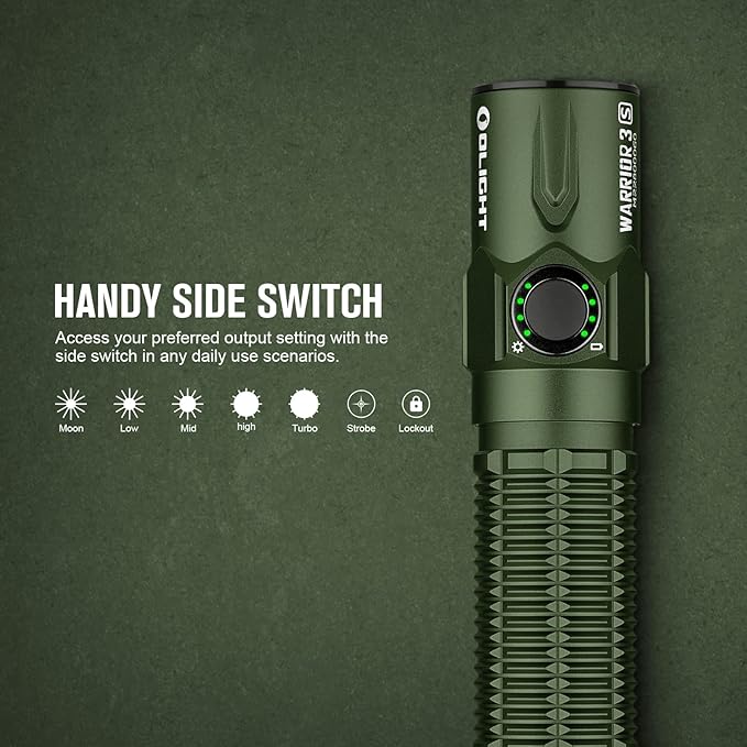 OLIGHT Warrior 3S 2300 Lumens Rechargeable Tactical Flashlight, Compact Dual-Switches LED Bright Light with Proximity Sensor, Powered by Customized Battery for Emergency, EDC and Searching (OD Green)
