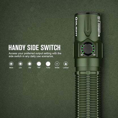 OLIGHT Warrior 3S 2300 Lumens Rechargeable Tactical Flashlight, Compact Dual-Switches LED Bright Light with Proximity Sensor, Powered by Customized Battery for Emergency, EDC and Searching (OD Green)