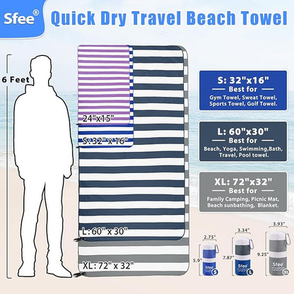 Sfee 2 in 1 Microfiber Oversized Beach Towel, Quick Dry Towel Travel Towel Camping Towel Super Absorbent Compact Lightweight Sports Towel Gym Towel for Beach,Gym, Hiking, Pool, Backpacking, Bath, Yoga