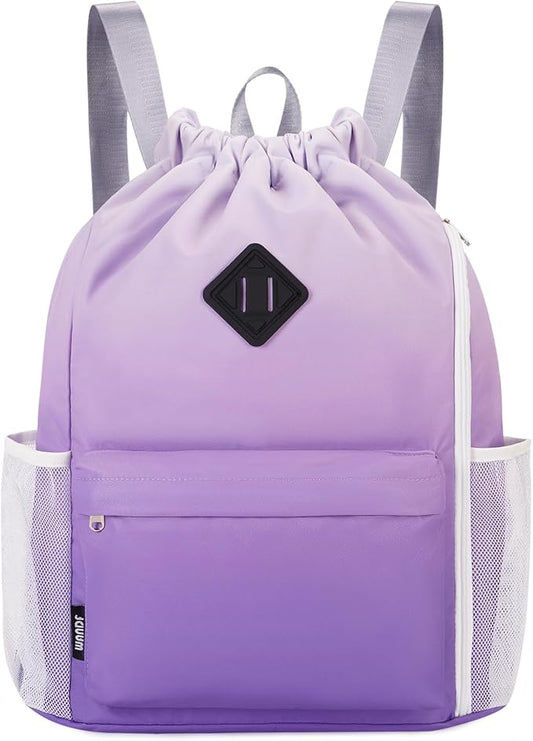 WANDF Drawstring Backpack Sports Gym Bag with Shoes Compartment, Water-Resistant String Backpack Cinch Bag for Women Men (Purple Gradient)