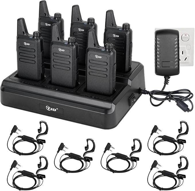 TIDRADIO TD-M8s Radios Walkie Talkies Rechargeable Two Way Radio (6 Pack) License-Free FRS Radio with 6 Way Multi Gang Charger USB Charger 2 Way Radio