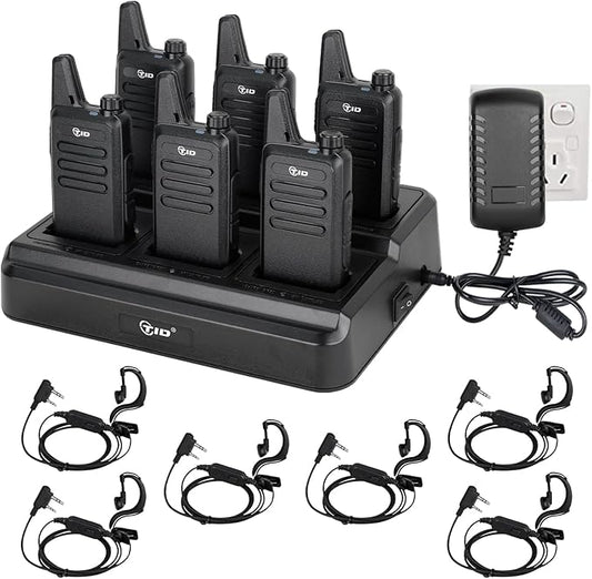 TIDRADIO TD-M8s Radios Walkie Talkies Rechargeable Two Way Radio (6 Pack) License-Free FRS Radio with 6 Way Multi Gang Charger USB Charger 2 Way Radio