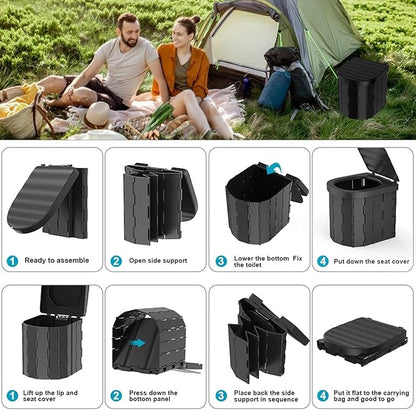 Portable Camping Toilet for Adults - Folding Toilet with Lid, Camp Toilet Road Trip Essentials, Portable Potty for Emergency Use, 20 Toilet Bags for Camping, Hiking, RV Travel, Road Trips.