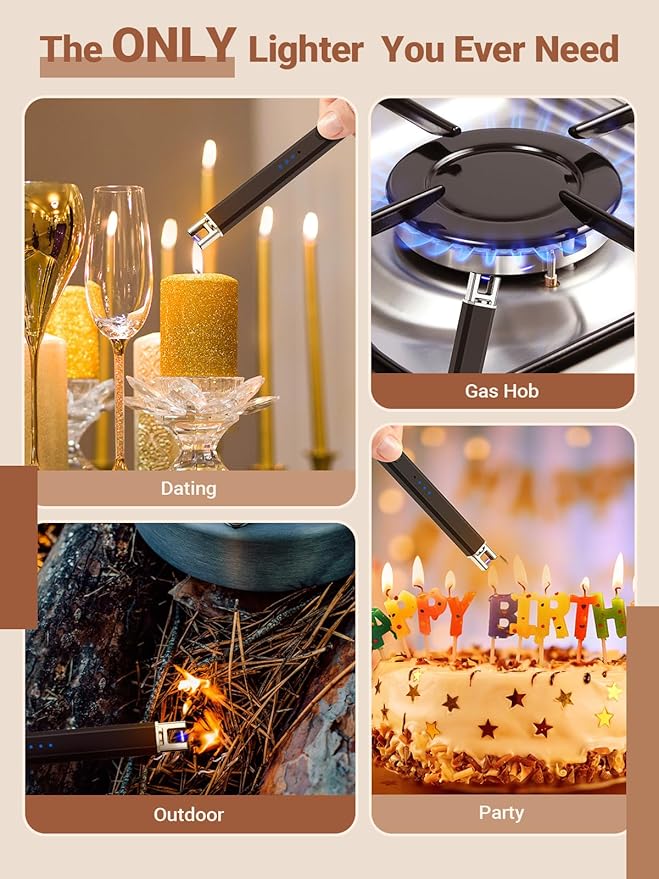Candle Lighter Stocking Stuffers for Women Men: 2Pack Electric Plasma Flameless Rechargeable Lighters Christmas Birthday Gifts Present for Her Women Men Mom Adults Cool Gadget for Kitchen Home Camping