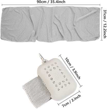 1 Pack Sports Towel with Silicone Storage Bag and Carabiner Clip, Microfiber Cooling Towels, Soft Breathable Chilly Towel for Yoga Running Gym Camping Quick Dry Stay Cool Travel Sports Towels Grey