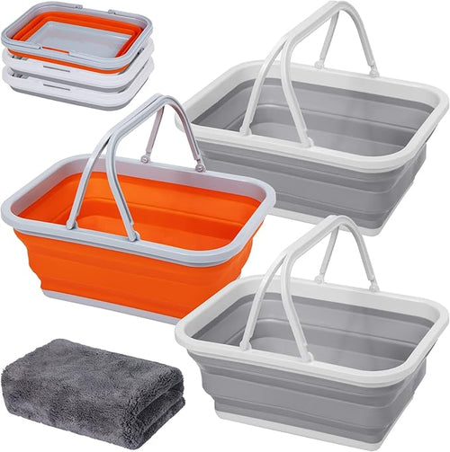 AUTODECO Collapsible Sink with Handle Towel, 2.37 Gal / 9L Foldable Wash Basin for Washing Dishes, Camping, Hiking and Home