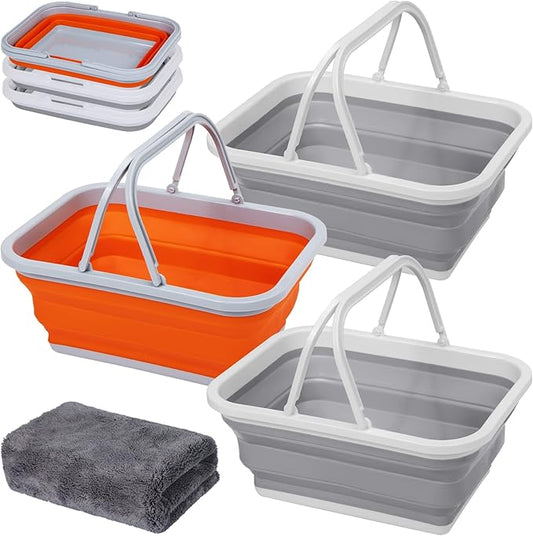 AUTODECO Collapsible Sink with Handle Towel, 2.37 Gal / 9L Foldable Wash Basin for Washing Dishes, Camping, Hiking and Home