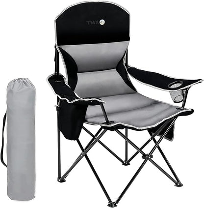 XMT Extra Wide Armrests Portable Folding Chair with Cup Holder Cooler Bag Heavy Duty 600D Oxford Fabric Supports 450lbs Compact Foldable Camping Chair for Outdoor Beach Picnic Sports