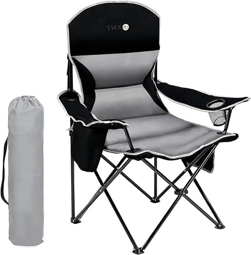 XMT Extra Wide Armrests Portable Folding Chair with Cup Holder Cooler Bag Heavy Duty 600D Oxford Fabric Supports 450lbs Compact Foldable Camping Chair for Outdoor Beach Picnic Sports