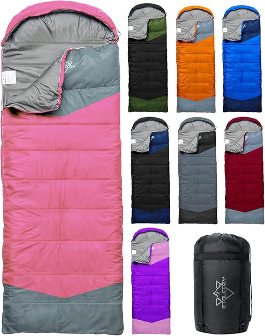Sleeping Bag for Adults Cold Weather & Warm, Lightweight Backpacking Camping Hiking Essentials Gear for Kids 10-12 Girls Boys Compact w/Compression Sack Indoor Outdoor Sleep Must Haves