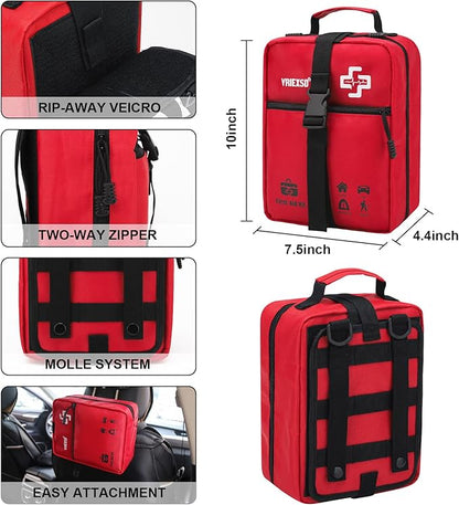 400 Piece Large First Aid Kit Premium Emergency Kits for Home, Office, Car, Outdoor, Hiking, Travel, Camping, Survival Medical First Aid Bag, Red
