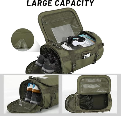 MIER Large Duffel Backpack Sports Gym Bag with Shoe Compartment, Heavy Duty and Water Resistant, Dark Green, 60L