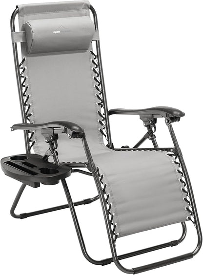 Heavy Duty Zero Gravity Chair with Adjustable Reclining, Extra Large Side Table, Gray 600D Polyester, Powder-Coated Steel Frame, 300 lbs Capacity