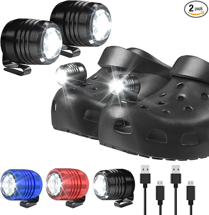 2 Original Headlights for Crocs, Adjustable Croc Light for Shoes, Flashlights Accesories for Crocs Kids Adults Sandals, Clip on Clog, Headlamps Shoes Decorations for Crocs